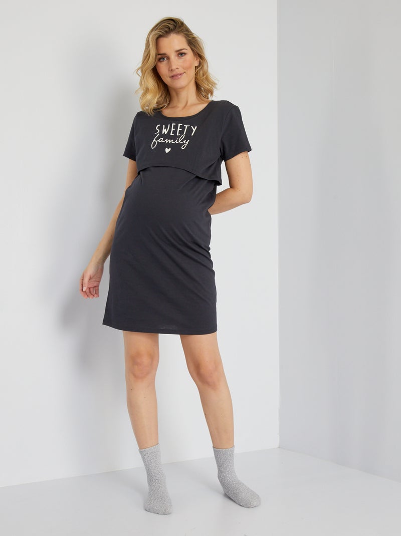 Chemise de nuit de grossesse Noir - Kiabi
