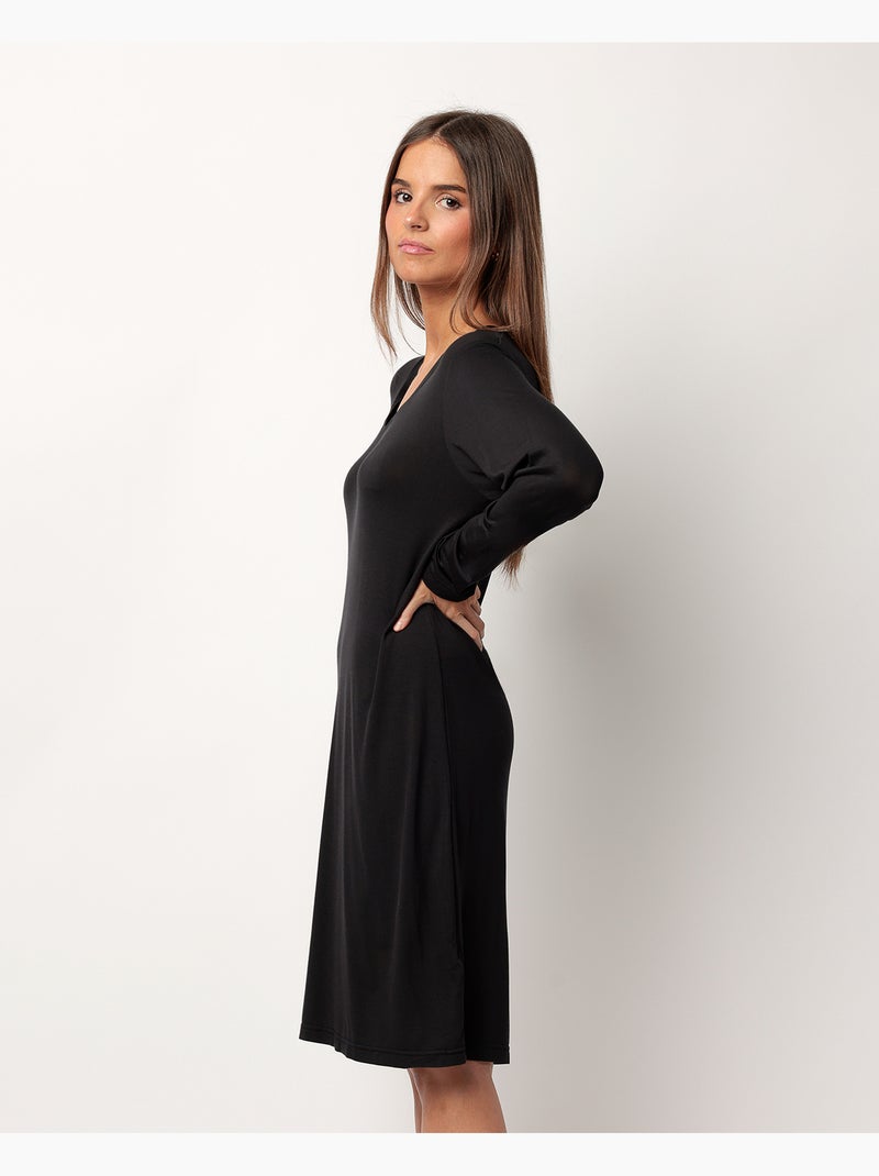 Chemise de nuit de luxe unie à manches longues ADMAS LUXURY pour femme Noir - Kiabi