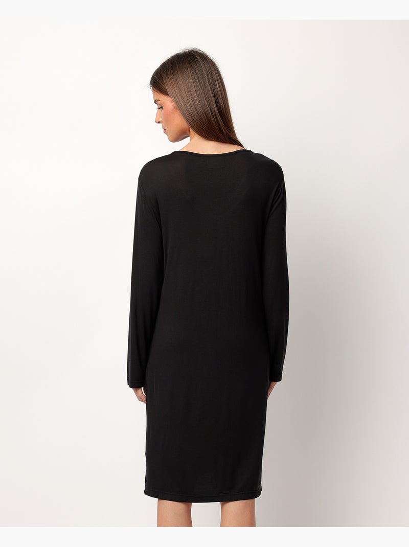 Chemise de nuit de luxe unie à manches longues ADMAS LUXURY pour femme Noir - Kiabi