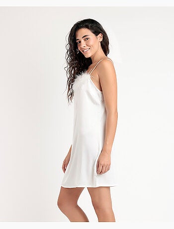 Chemise de nuit de mariée à bretelles en plumes de marabout pour femme ADMAS LUXURY