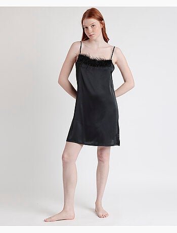 Chemise de nuit de mariée à bretelles en plumes de marabout pour femme ADMAS LUXURY