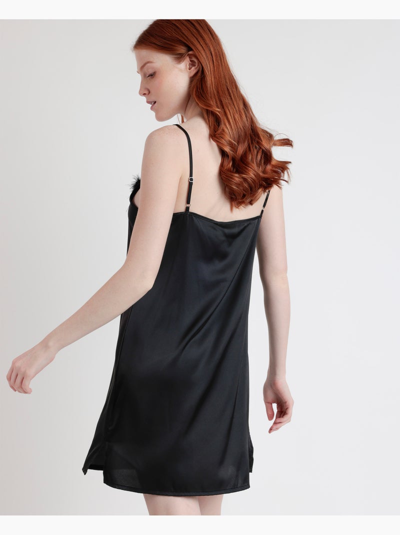 Chemise de nuit de mariée à bretelles en plumes de marabout pour femme ADMAS LUXURY Noir - Kiabi
