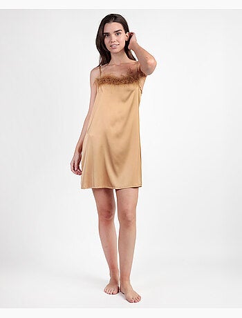 Chemise de nuit de mariée à bretelles en plumes de marabout pour femme ADMAS LUXURY