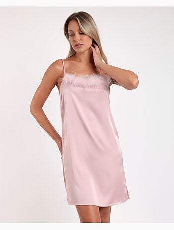 Chemise de nuit de mariée à bretelles en plumes de marabout pour femme ADMAS LUXURY