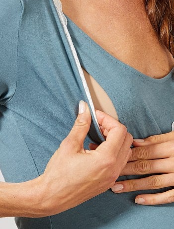 Chemise de nuit de maternité en coton biologique - Kiabi