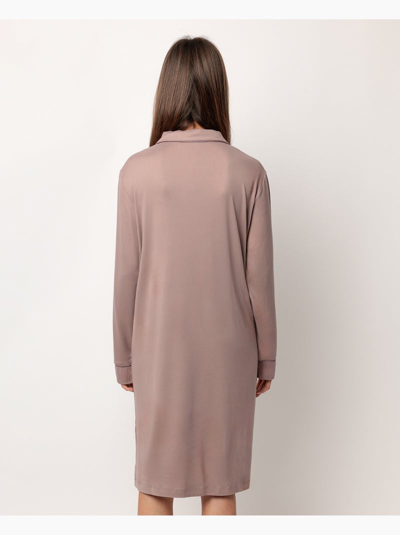 Chemise de nuit de nuit douce à manches longues et dos ouvert pour femme ADMAS CLASSIC Moka - Kiabi