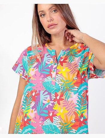 Chemise de nuit d'été tropicale à manches courtes pour femme ADMAS
