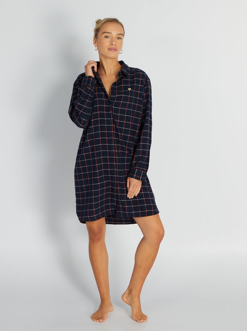 Chemise de nuit en flanelle Marine - Kiabi
