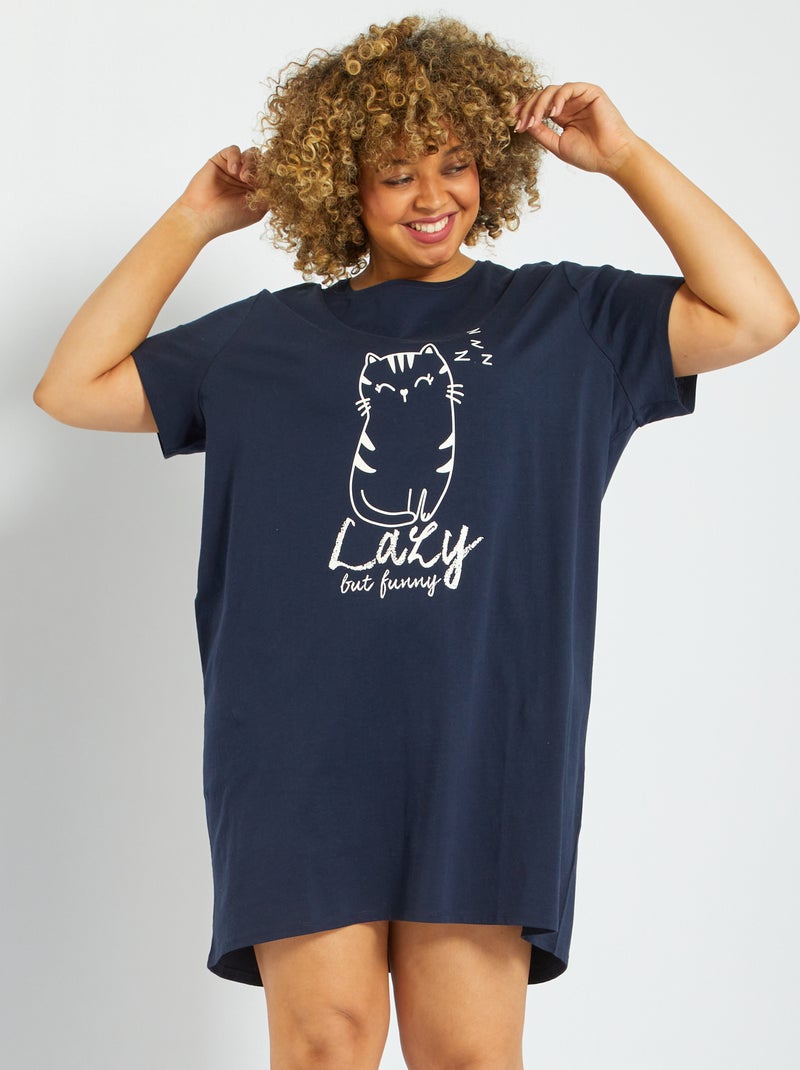 Chemise de nuit en jersey bleu - Kiabi
