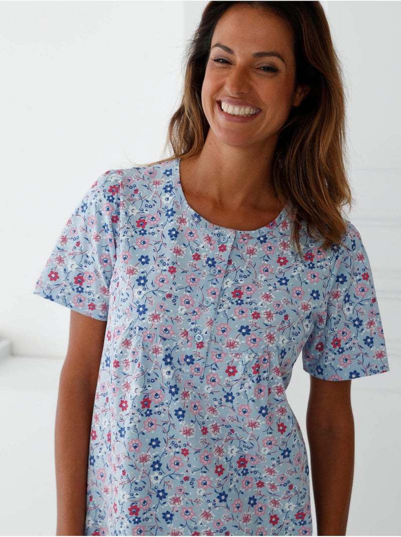 Chemise de nuit en maille - DAXON Bleu Multicolore - Kiabi