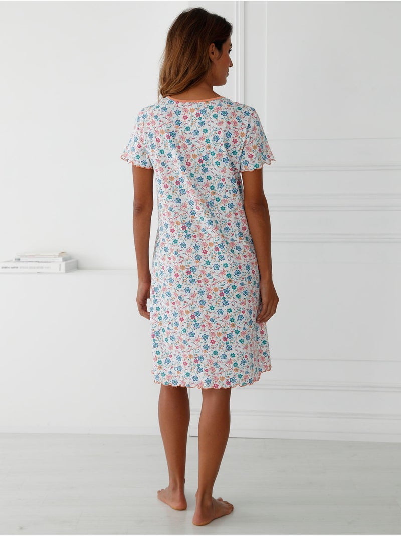Chemise de nuit en maille coton - DAXON Blanc Multicolore - Kiabi