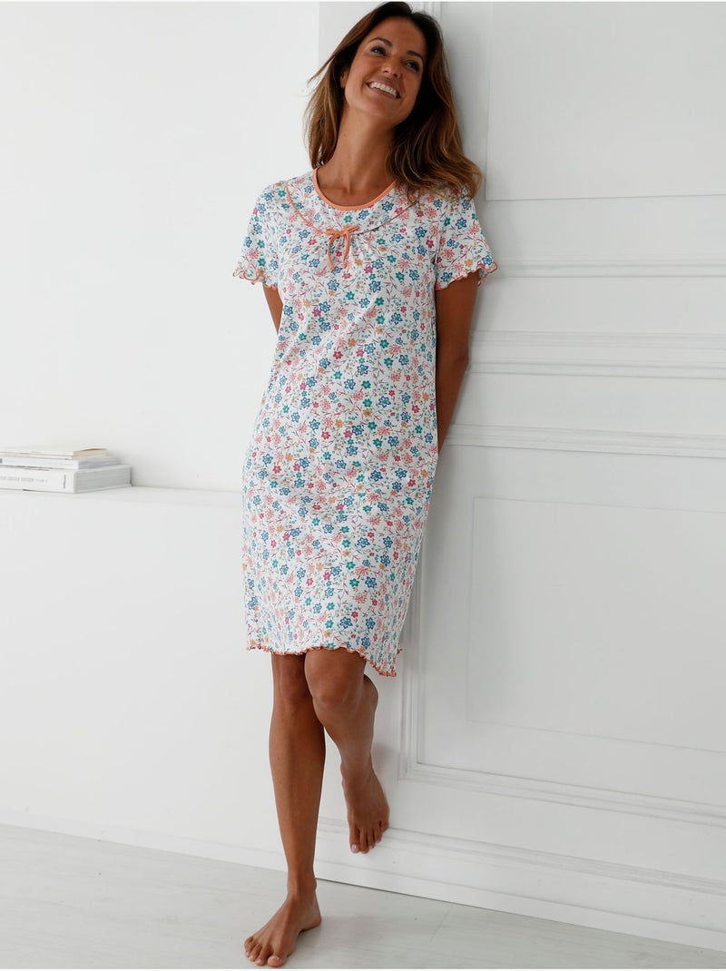 Chemise de nuit en maille coton - DAXON Blanc Multicolore - Kiabi