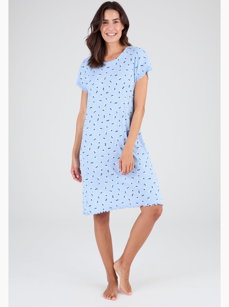Chemise de nuit en maille pointelle - damart Bleu clair - Kiabi