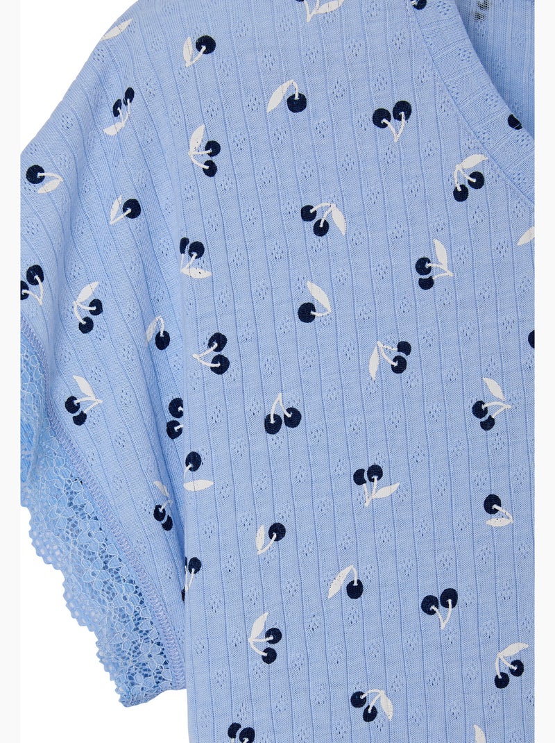Chemise de nuit en maille pointelle - damart Bleu clair - Kiabi