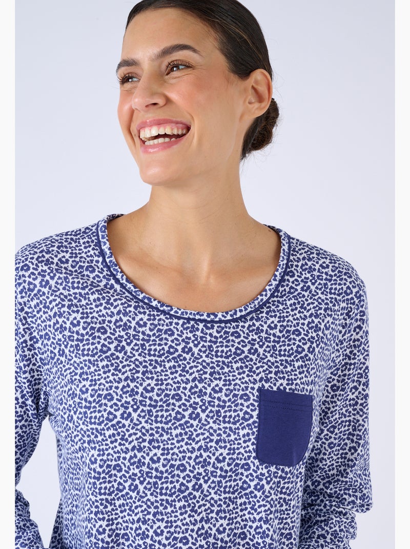 Chemise de nuit en pur coton - Damart Bleu - Kiabi