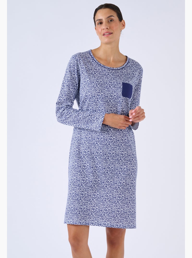 Chemise de nuit en pur coton - Damart Bleu - Kiabi