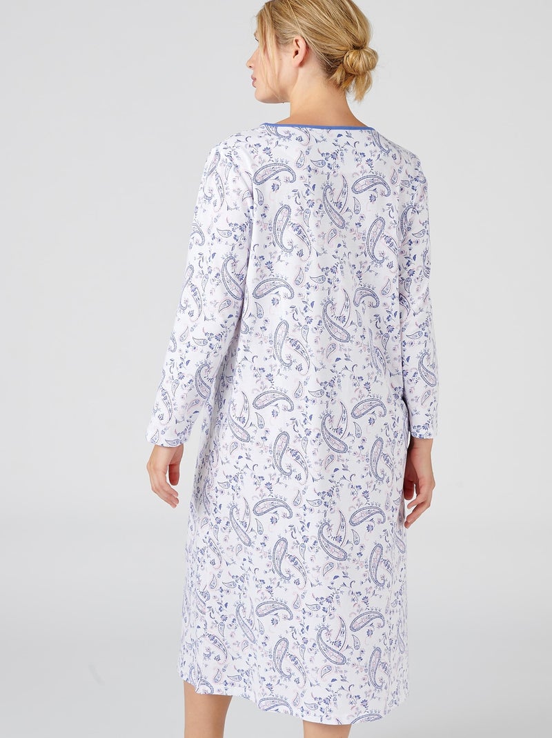 Chemise de nuit en pur coton peigné - Damart Bleu - Kiabi