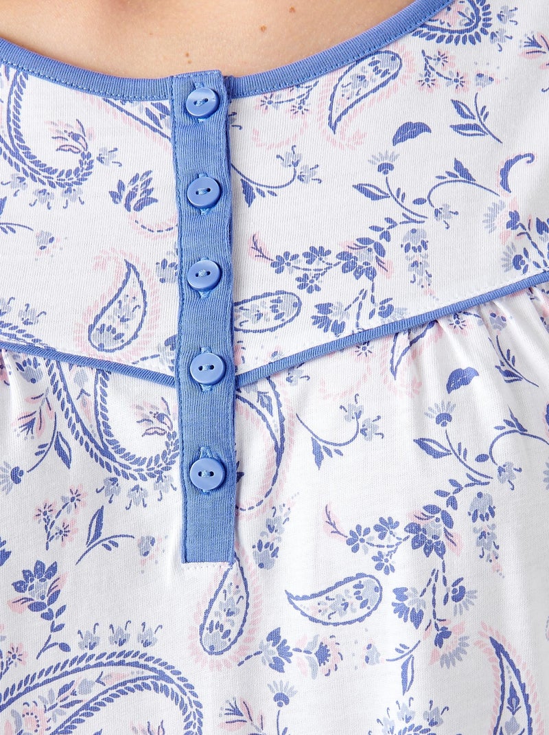 Chemise de nuit en pur coton peigné - Damart Bleu - Kiabi