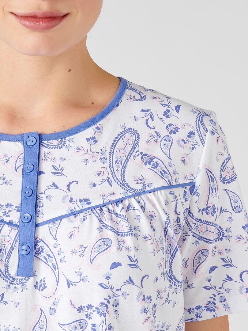 Damart Chemise De Nuit Sans Manches Pur Coton Femme - Encolure V Avec Boutons, Imprimé Frais Et Féminin
