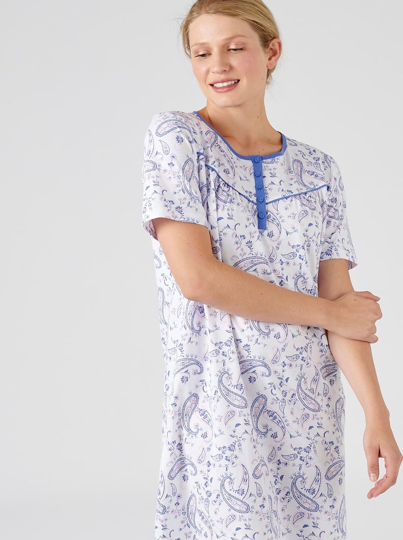 Chemise de nuit en pur coton peigné - Damart Bleu - Kiabi