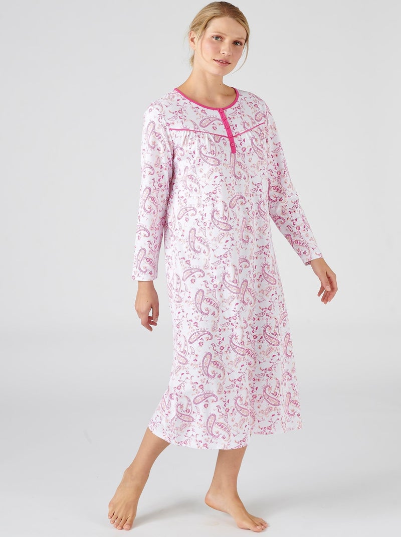 Chemise de nuit en pur coton peigné - Damart Rose - Kiabi