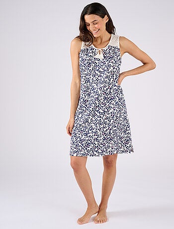 Chemise de nuit en pur coton peigné, détails dentelle - Damart
