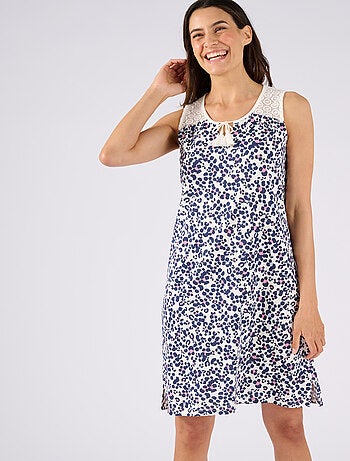Chemise de nuit en pur coton peigné, détails dentelle - Damart