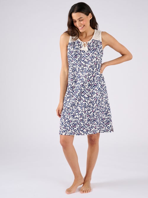 Chemise de nuit en pur coton peigné, détails dentelle - Damart - Kiabi