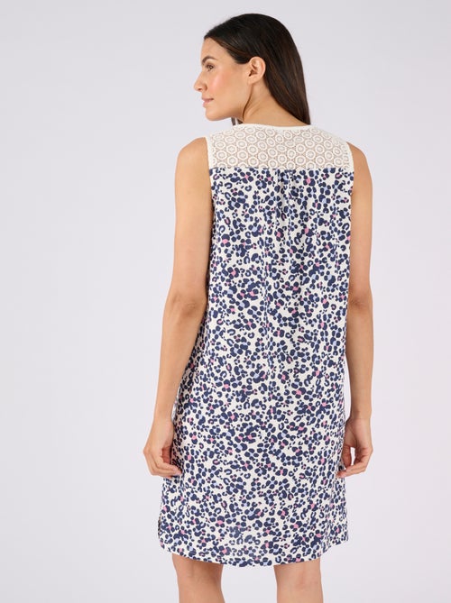 Chemise de nuit en pur coton peigné, détails dentelle - Damart - Kiabi
