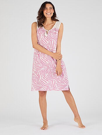 Chemise de nuit en pur coton peigné, détails dentelle - Damart