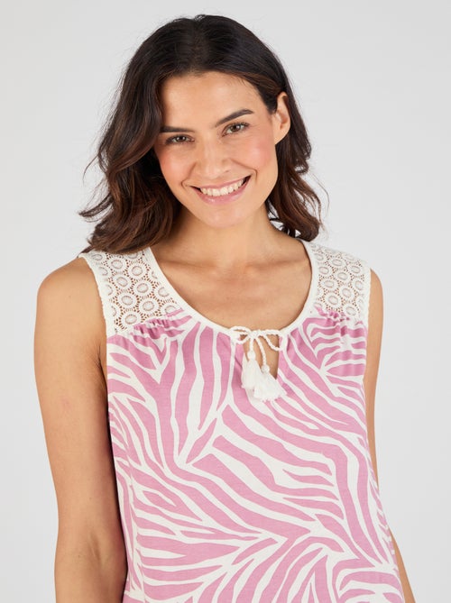 Chemise de nuit en pur coton peigné, détails dentelle - Damart - Kiabi