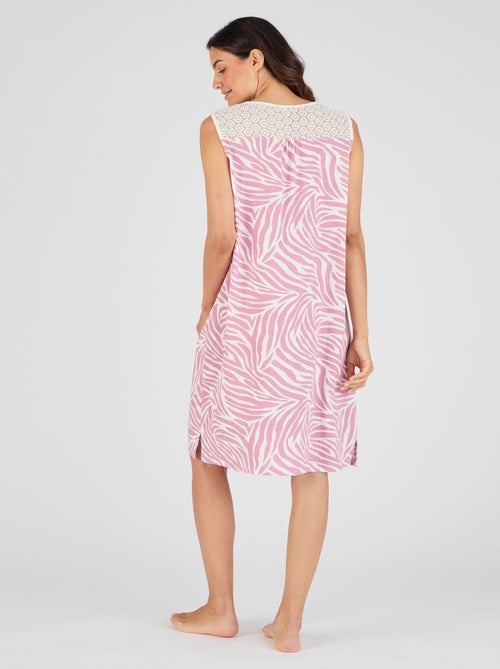 Chemise de nuit en pur coton peigné, détails dentelle - Damart - Kiabi