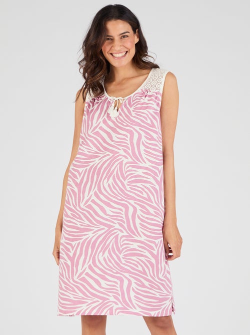Chemise de nuit en pur coton peigné, détails dentelle - Damart - Kiabi
