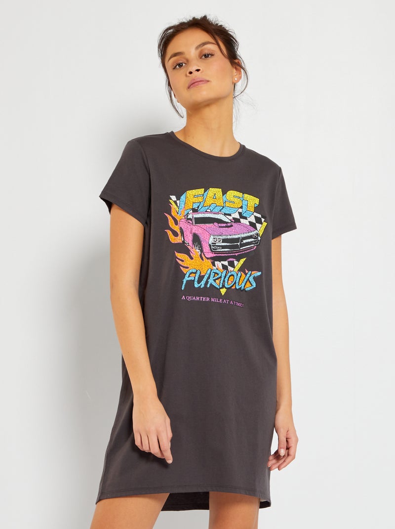 Chemise de nuit 'Fast and Furious' Gris - Kiabi