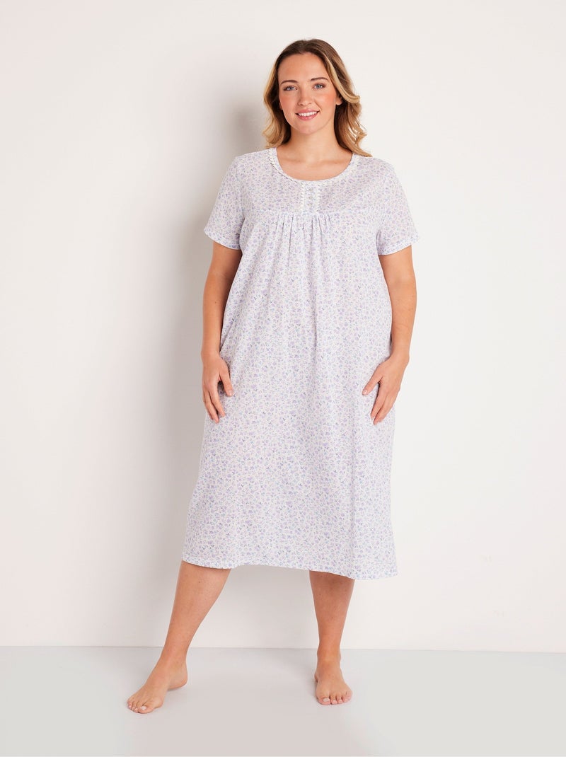 Chemise de nuit fleurie guipure fantaisie Mauve lilas - Kiabi