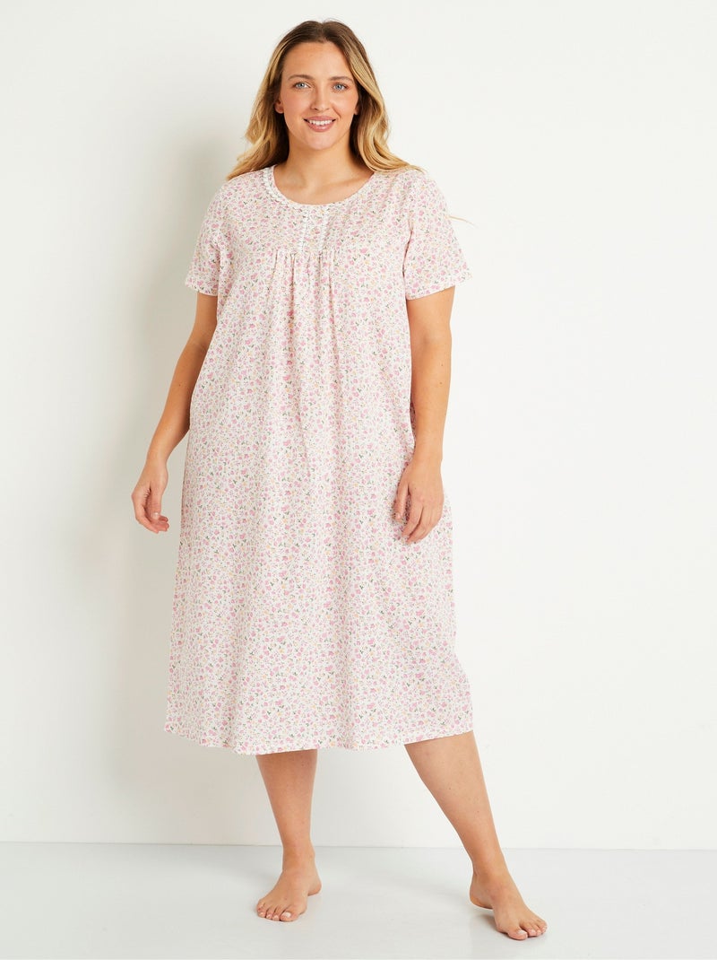 Chemise de nuit fleurie guipure fantaisie Multicolore - Kiabi
