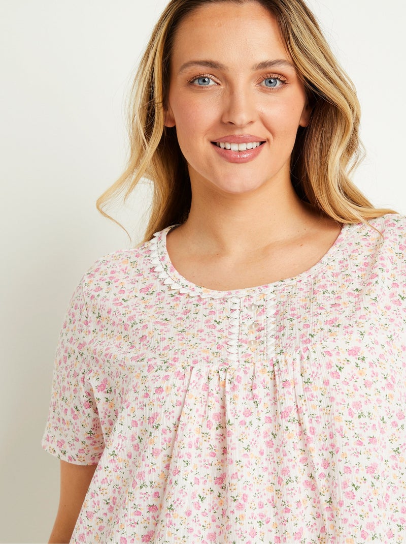 Chemise de nuit fleurie guipure fantaisie Multicolore - Kiabi