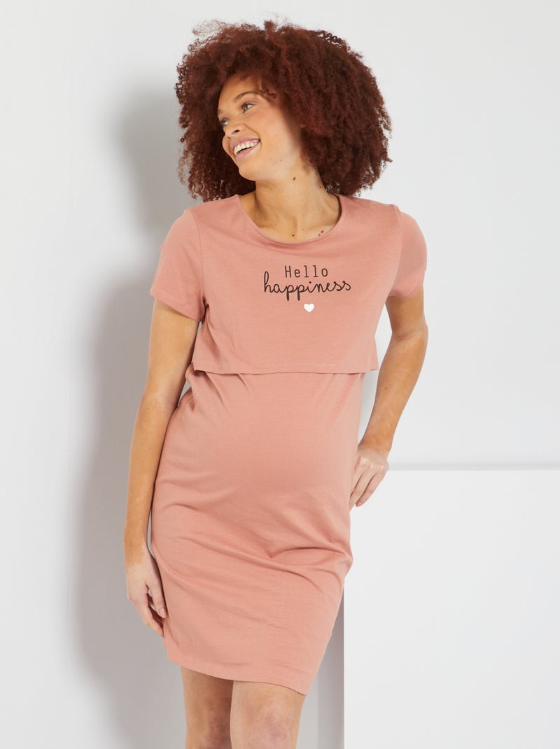 Chemise de nuit grossesse rose orangé - Kiabi