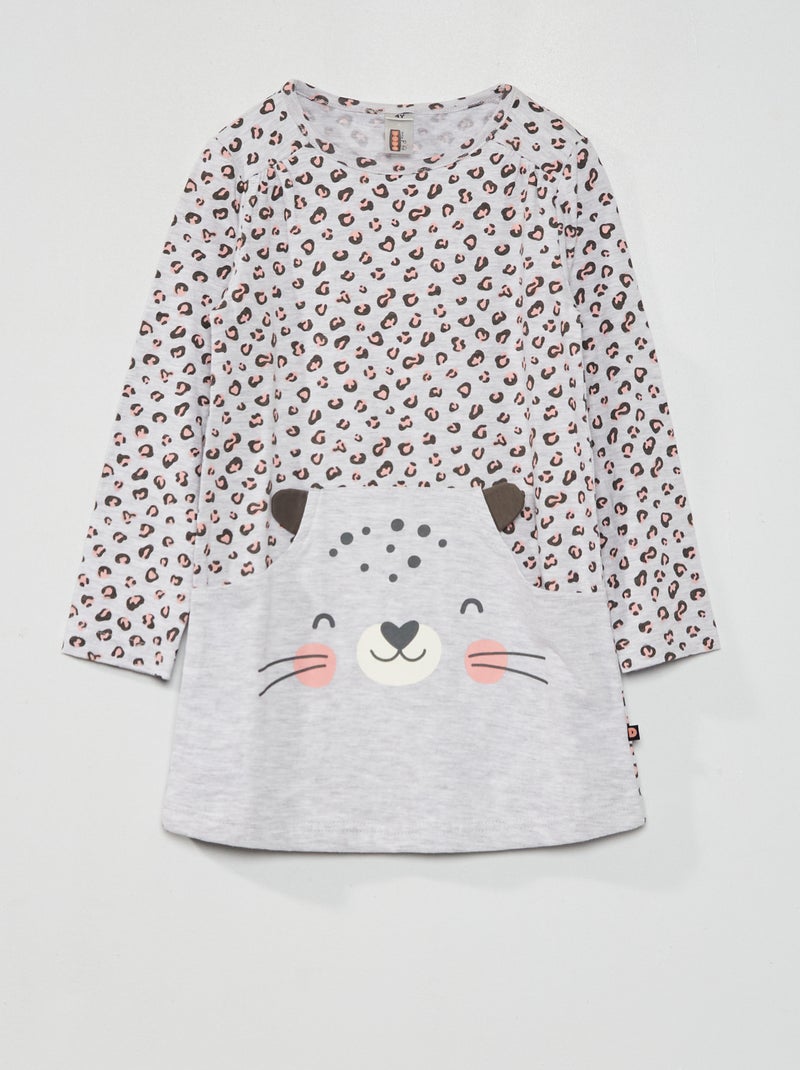 Chemise de nuit imprimé 'chat' gris - Kiabi
