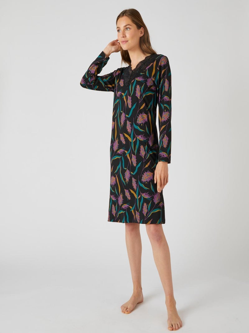 Chemise de nuit imprimé en maille jersey Thermolactyl - Damart Noir - Kiabi