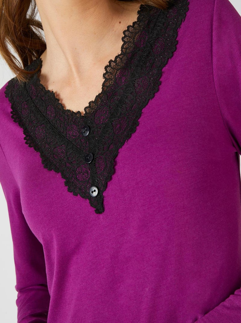 Chemise de nuit imprimé en maille jersey Thermolactyl - Damart Violet foncé - Kiabi