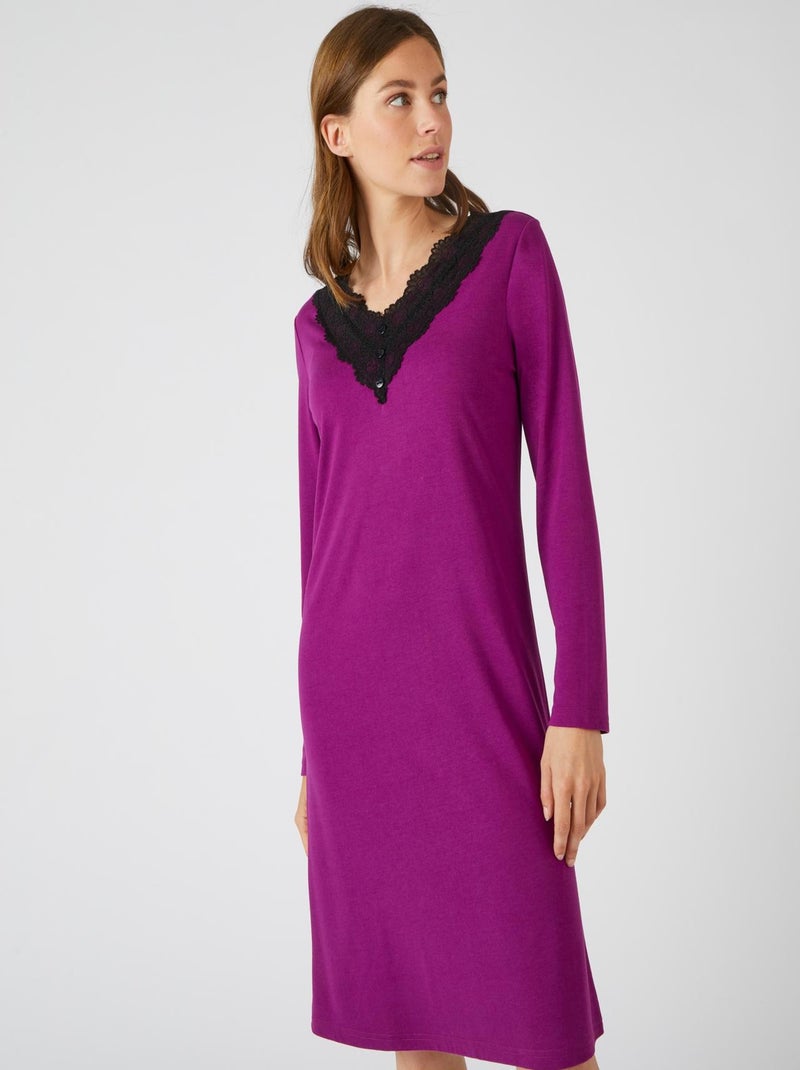 Chemise de nuit imprimé en maille jersey Thermolactyl - Damart Violet foncé - Kiabi