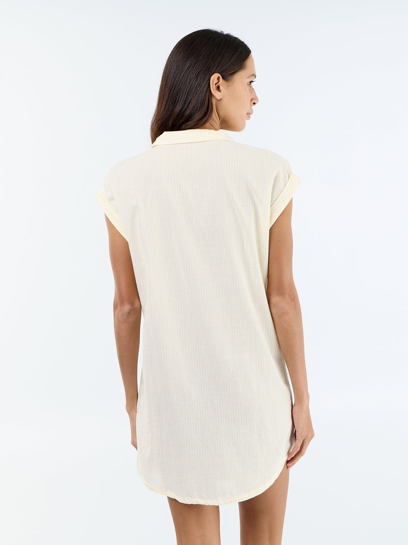 Chemise de nuit imprimée en voile de coton Jaune - Kiabi