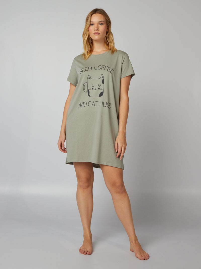 Chemise de nuit imprimée Gris/vert - Kiabi