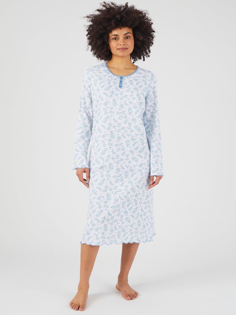 Chemise de nuit imprimée maille jersey coton peigné - Damart Bleu - Kiabi