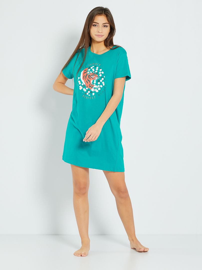Chemise de nuit imprimée turquoise - Kiabi