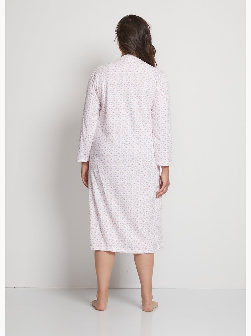 Chemise de nuit interlock boutonnée Peche - Kiabi