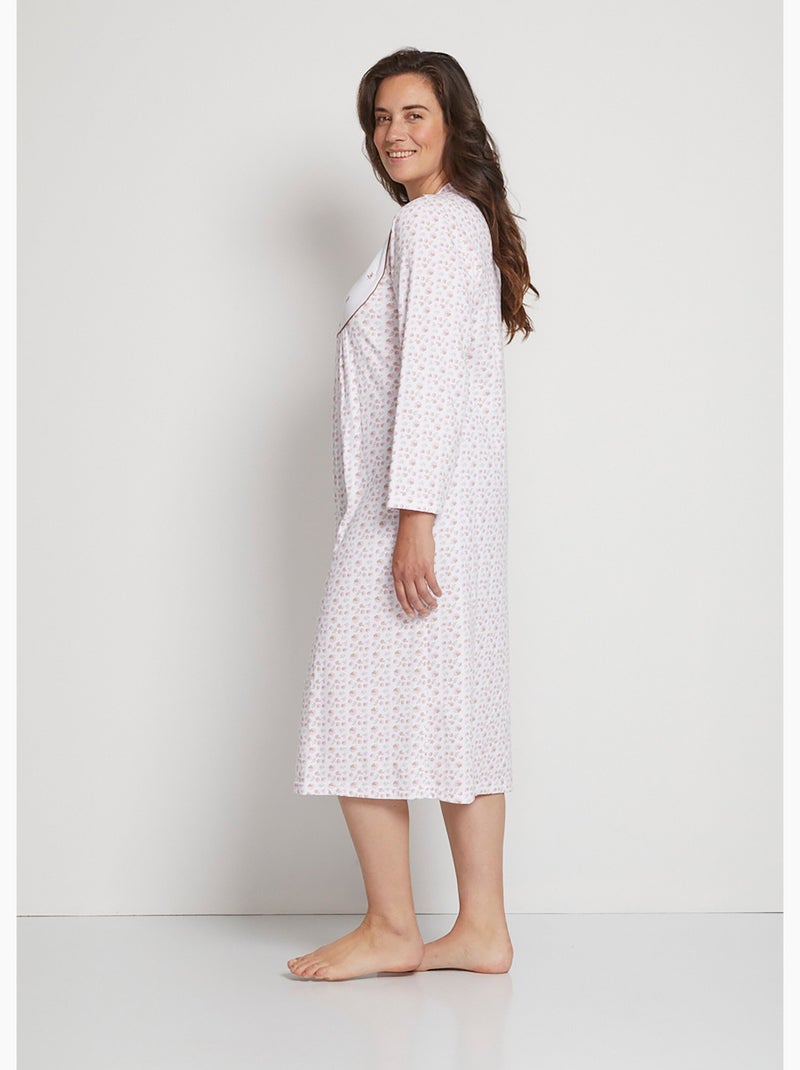 Chemise de nuit interlock boutonnée Peche - Kiabi