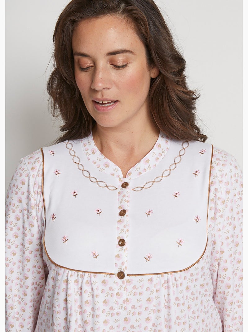 Chemise de nuit interlock boutonnée Peche - Kiabi