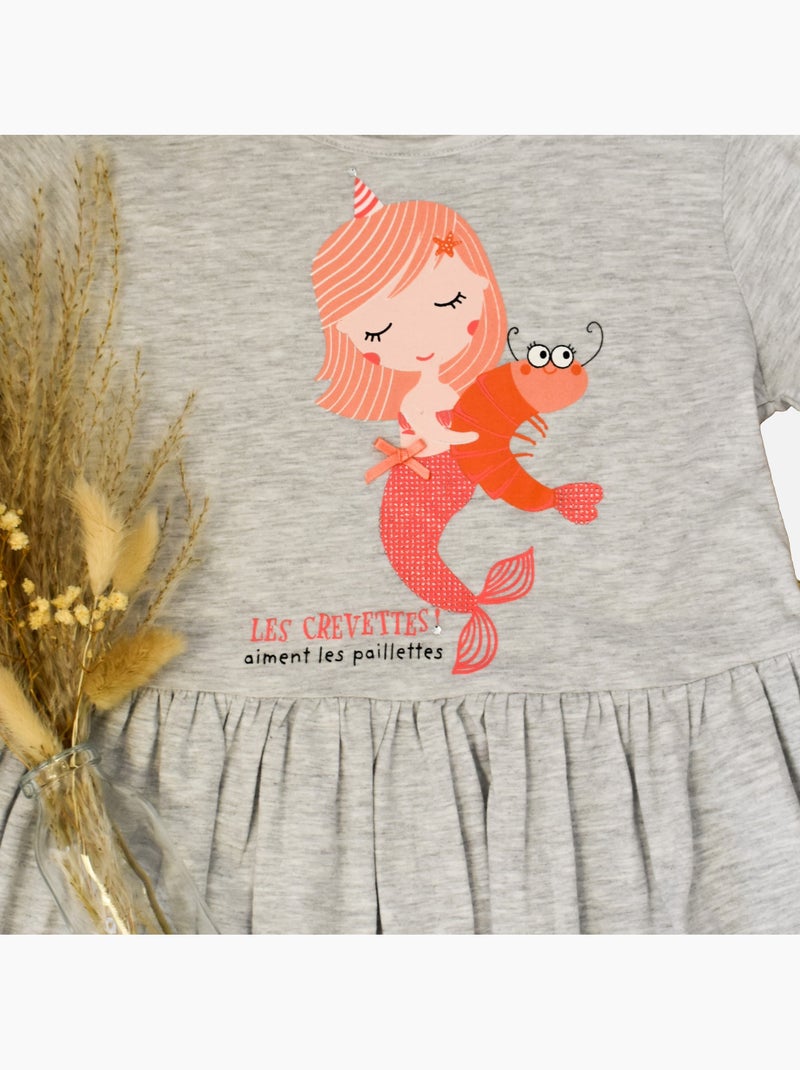 Chemise De Nuit Jersey 'crevette À Paillettes''doo&bo' gris clair - Kiabi